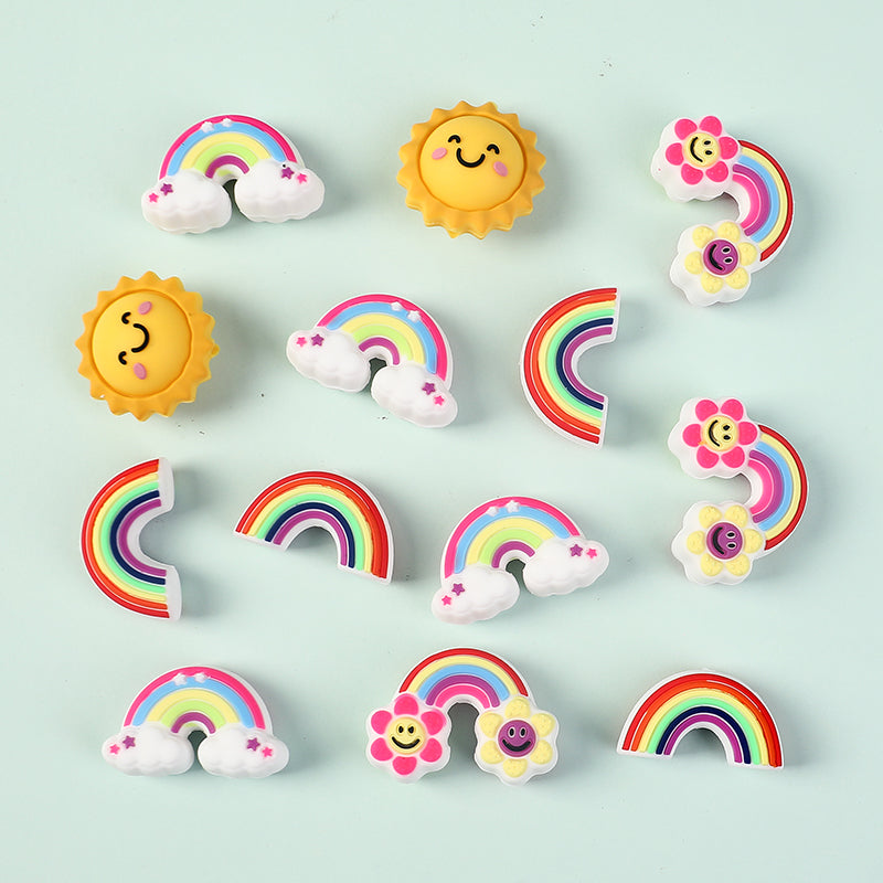Silicone 3D Focal Beads Smiling Sun Rainbow Flowers Holding Flower Charm 20Pcs 2