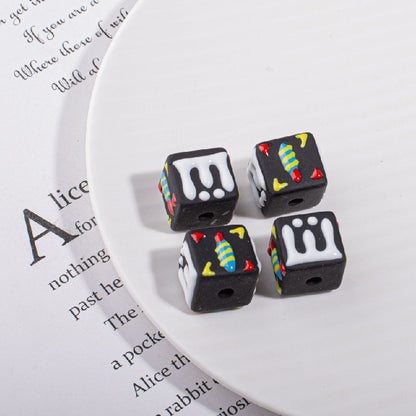 Hand Drawn Candle Square Acrylic Beads 16mm Colorful 5pcs 11