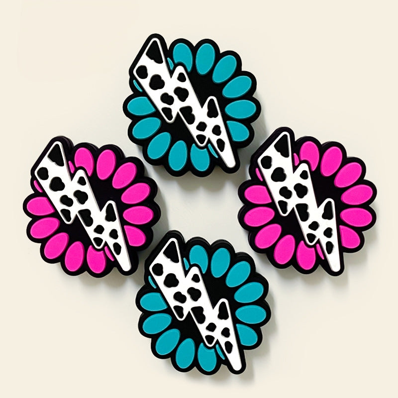Silicone Focal Beads Lightning White Bolt on Turquoise Rose Petal 20pcs