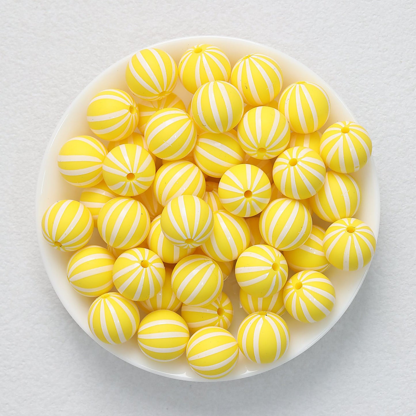 Striped 15mm Priented Round Silicone Beads Balloon Design 50pcs - Yellow