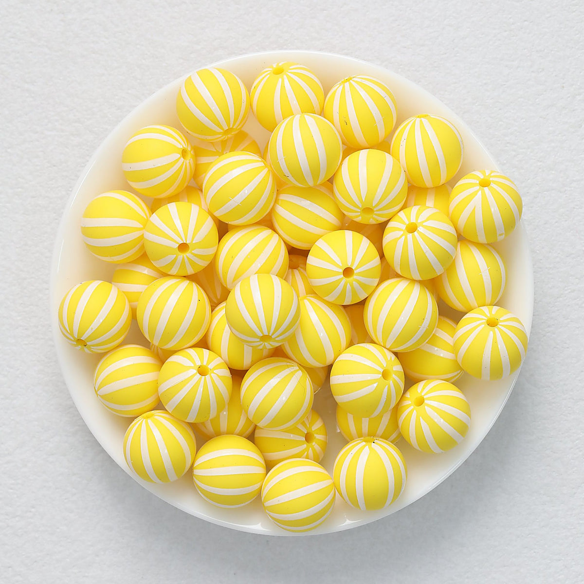 Striped 15mm Priented Round Silicone Beads Balloon Design 50pcs - Yellow