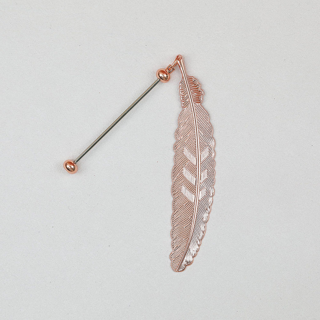 Beadable Feather Bookmarks Metal Colorful Detailed 13g - Electroplated rose gold