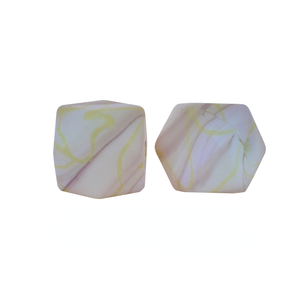 14mm Hexagon Silicone Beads Printed Camouflage Leopard Design 50pcs
