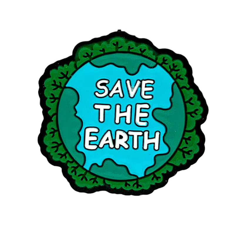 Silicone Focal Beads Save The Earth Tree Design With Save The Earth Text 20pcs