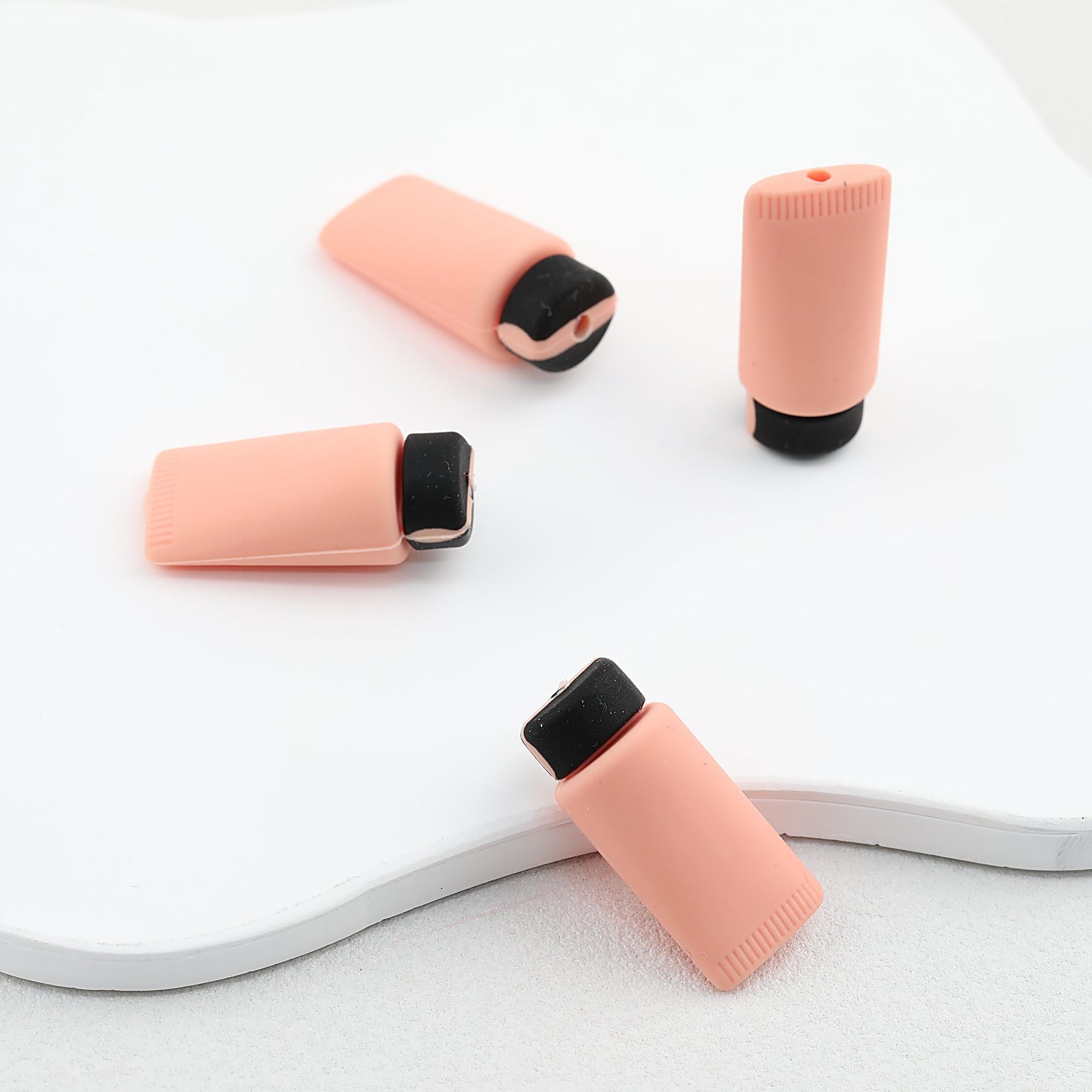 3D Beige Black Makeup Tube Silicone Focal Beads 20 Pcs