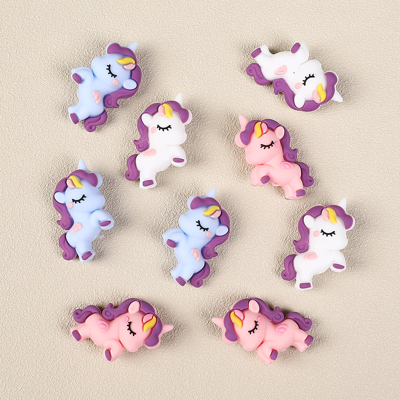 Silicone 3D Focal Beads Unicorn Pastel Colors Curly Manes 20pcs 3
