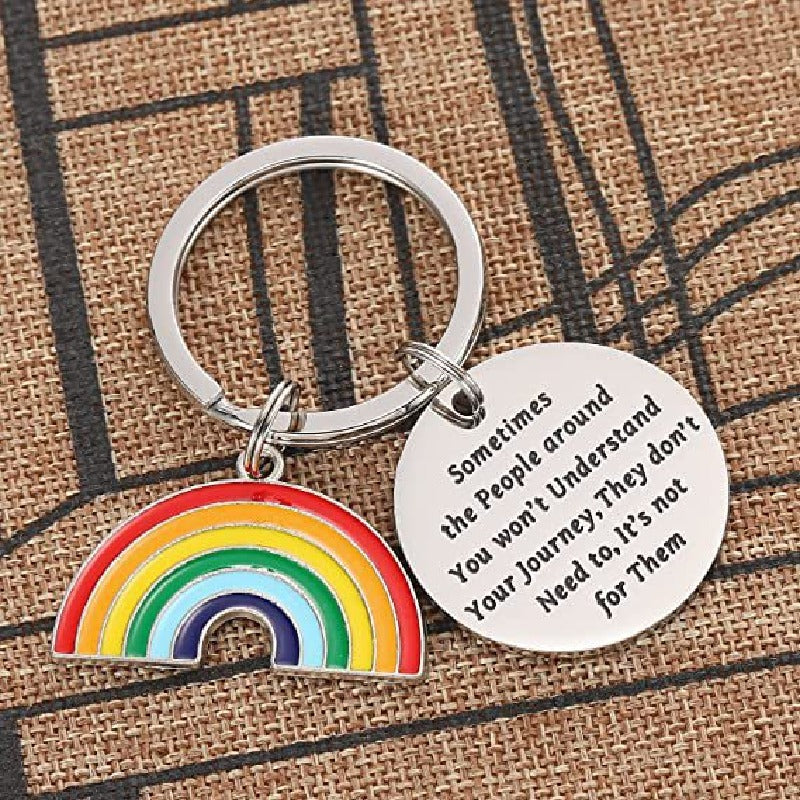 Rainbow Keychain Stainless Steel Arched Colorful Charm Inspirational 4