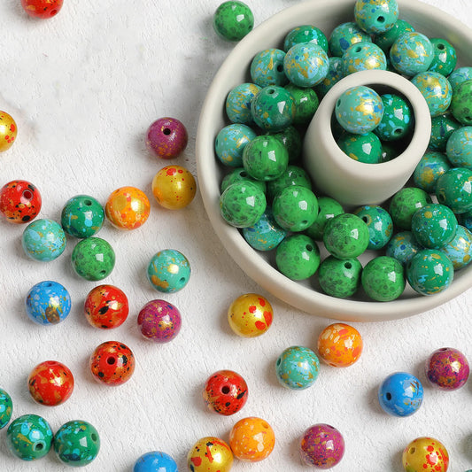 Vintage Lacquer Painting Resin Beads 14mm Glossy Multicolor 20pcs