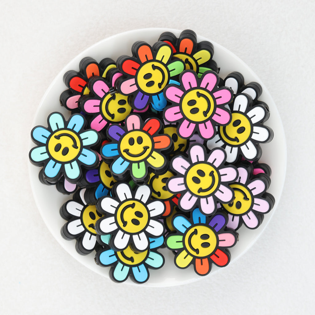 Colorful Smiley Sunflower Silicone Focal Beads 20Pcs  2