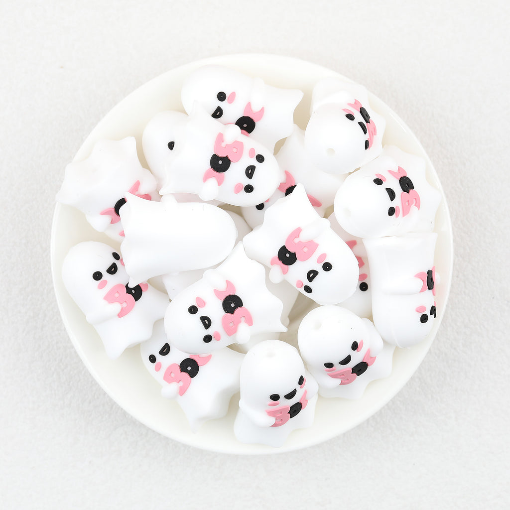  3D Halloween Pink BOO Ghost Silicone Focal Beads 20Pcs 2