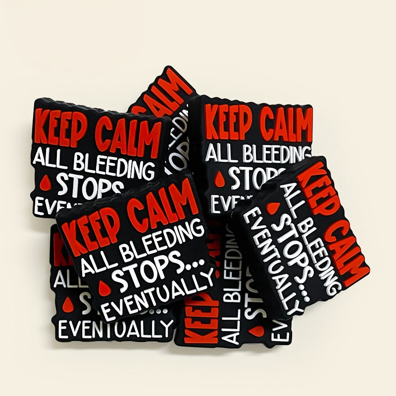 Silicone Focal Beads Keep Calm Black Red Bold Text Blood Drop 20pcs