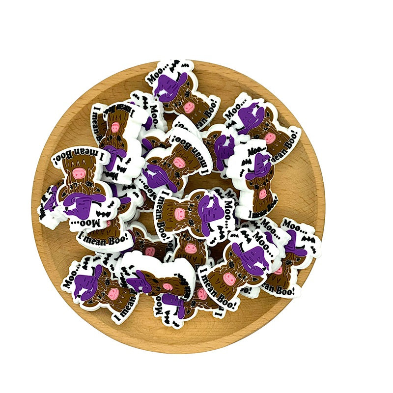 Silicone Focal Beads Halloween Witch Hat Cow With Playful Text 20pcs 2