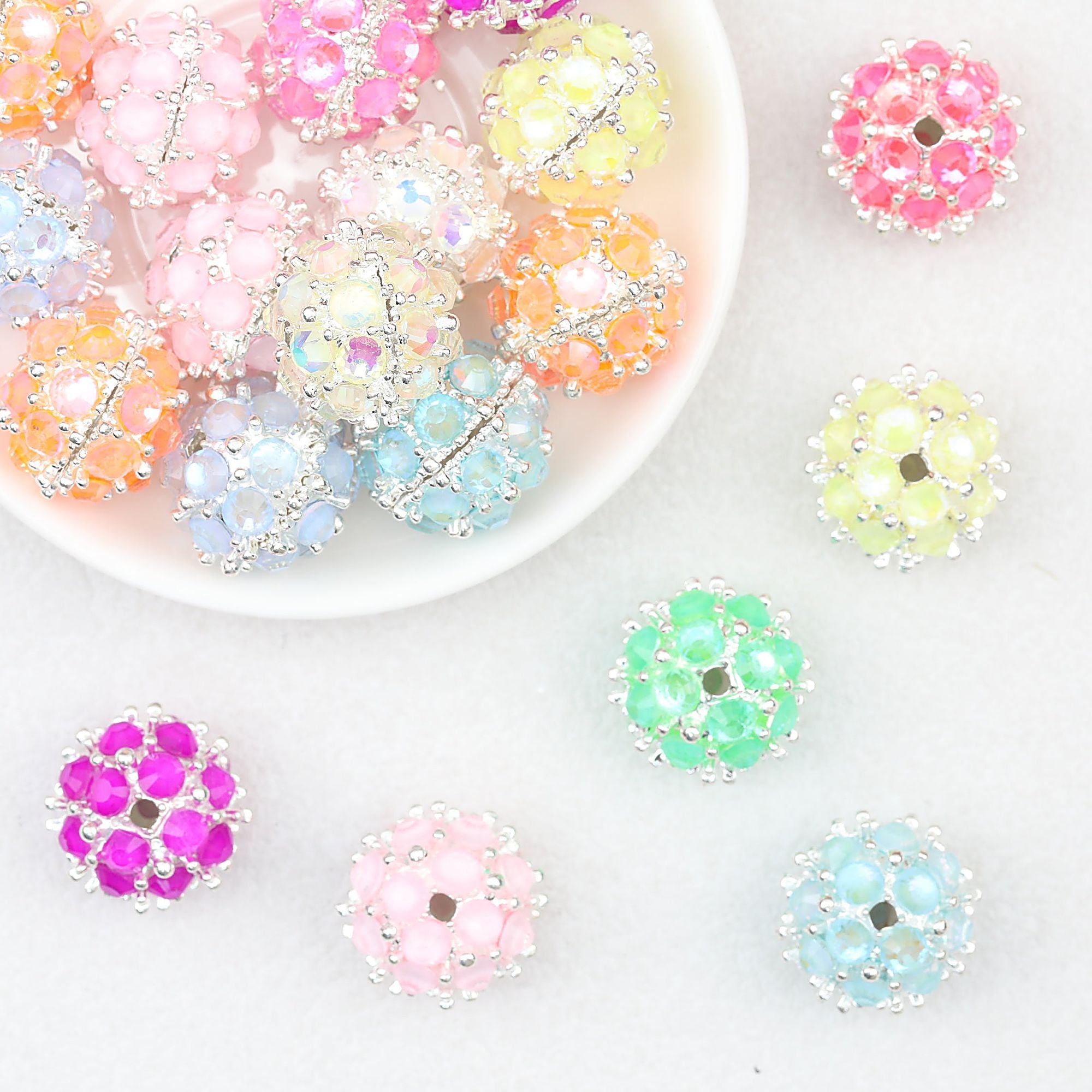 Alloy Rhinestone Bubblegum Beads Mermaid Style 20mm 10pcs