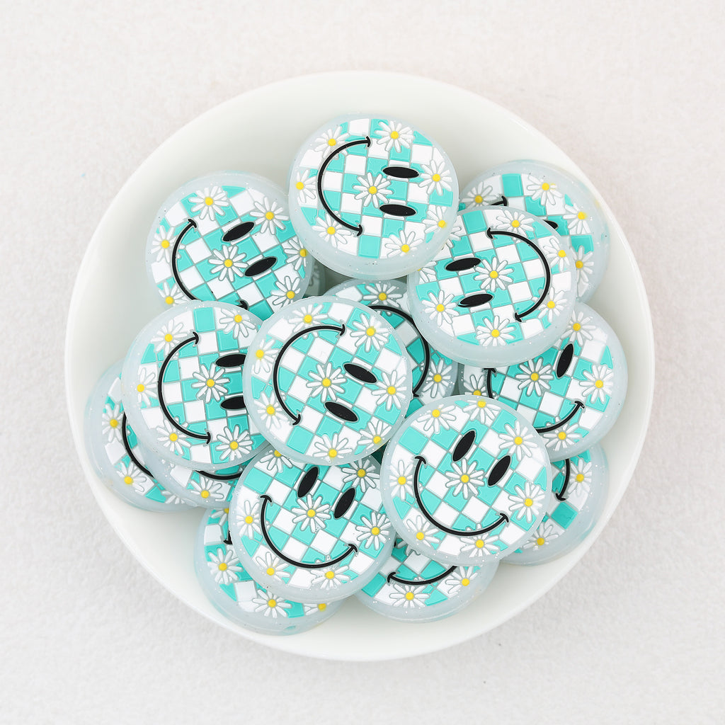 Daisy Check Smile Face Silicone Focal Beads 20Pcs  3