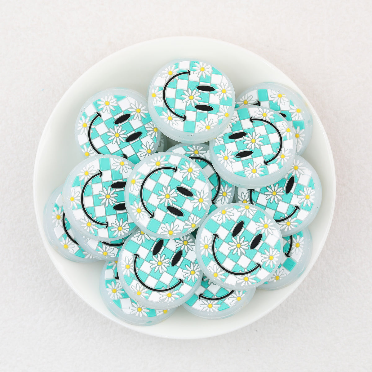 Daisy Check Smile Face Silicone Focal Beads 20Pcs  3