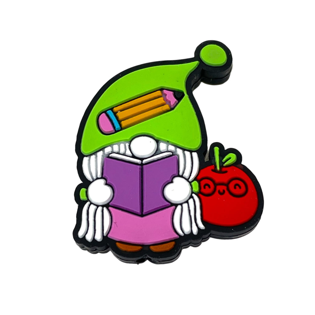 Silicone Focal Beads Book Gnome Wearing Pencil Hat and Smiling Apple 20pcs