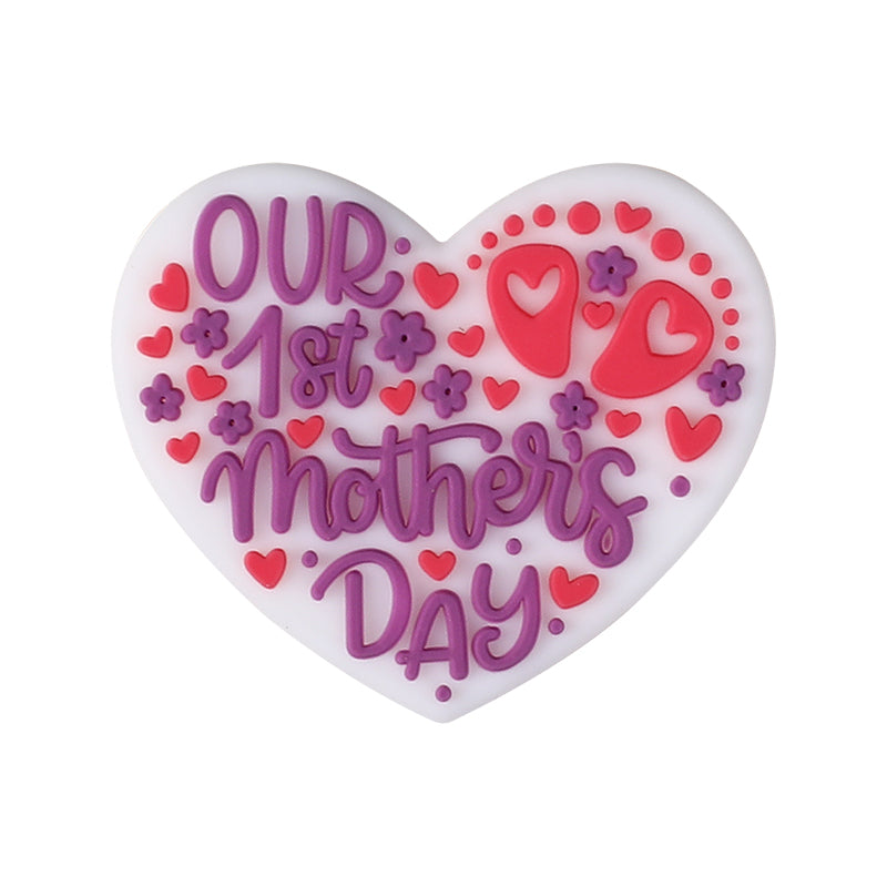 Silicone Focal Beads Mother Day Circle Badge Smiling Face 20pcs 10