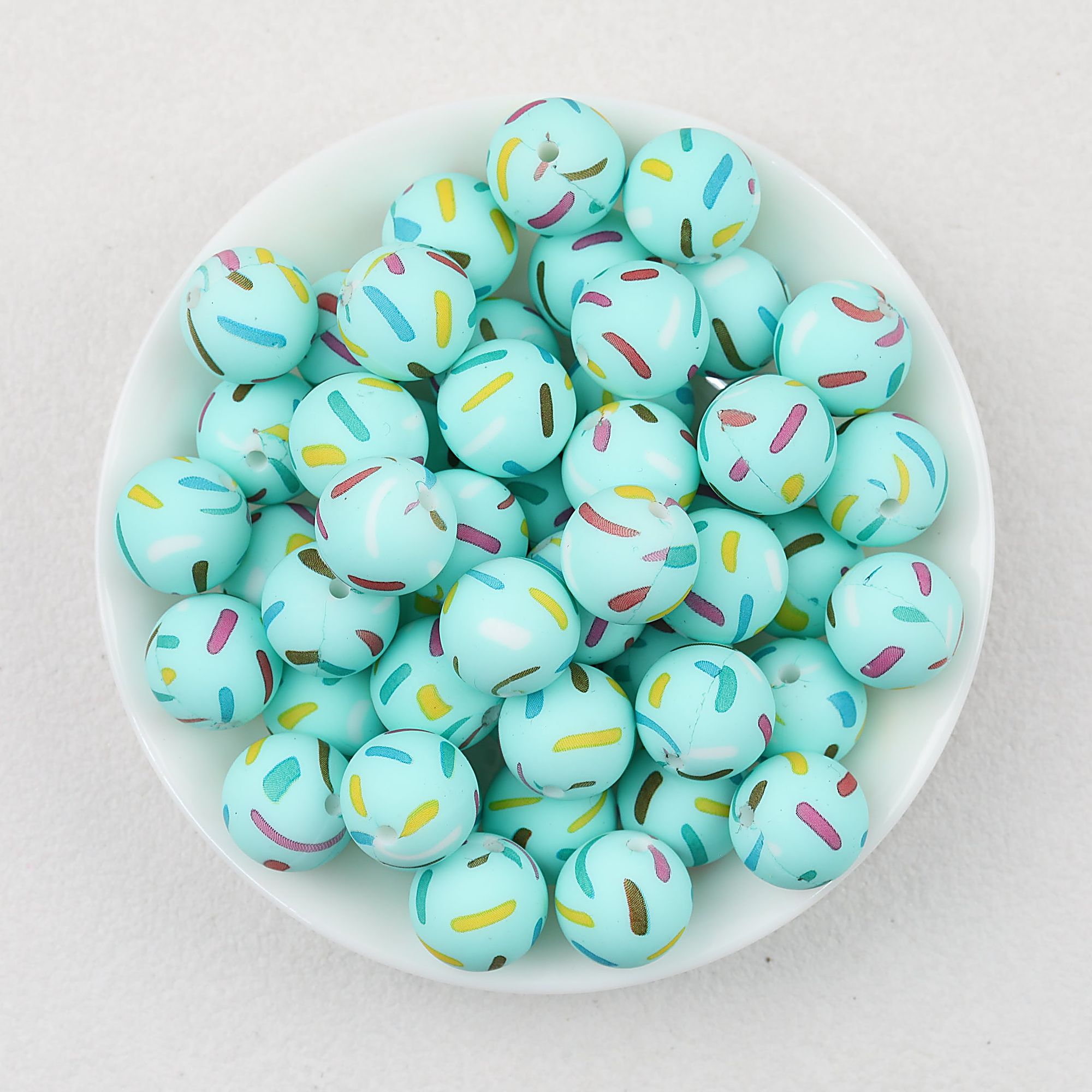15mm Colorful Polka Dot Print Round Silicone Beads  50pcs - Candy Crush