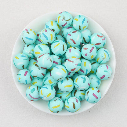 15mm Colorful Polka Dot Print Round Silicone Beads  50pcs - Candy Crush
