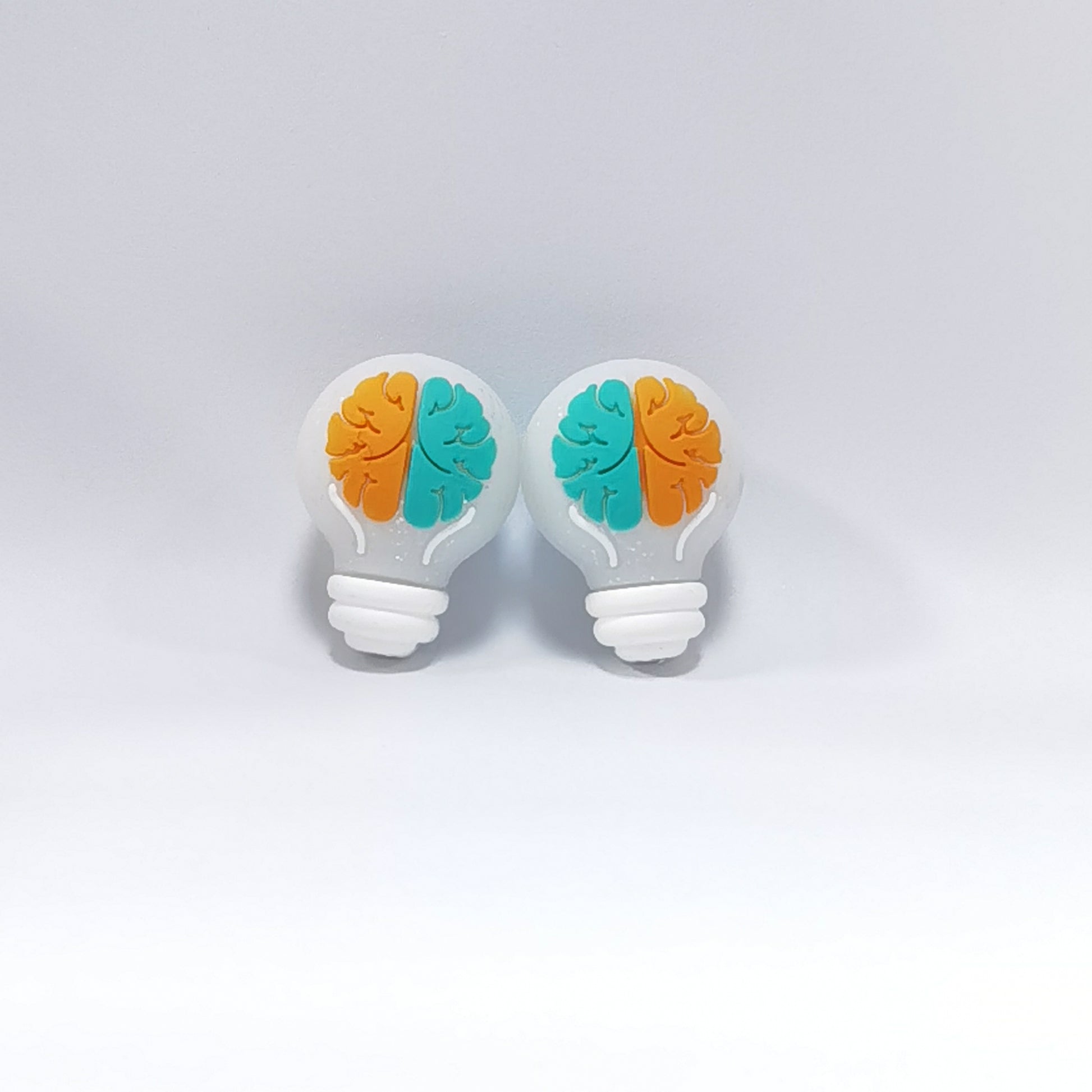Silicone 3D Focal Beads Brain Light Bulb Split Orange Blue 20pcs