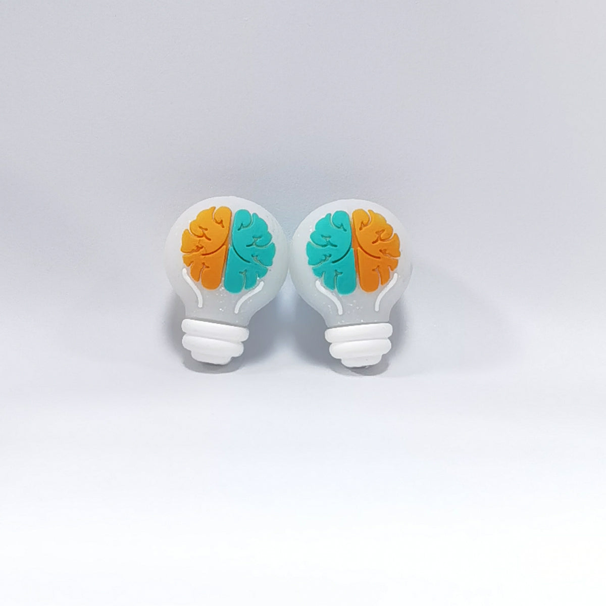Silicone 3D Focal Beads Brain Light Bulb Split Orange Blue 20pcs