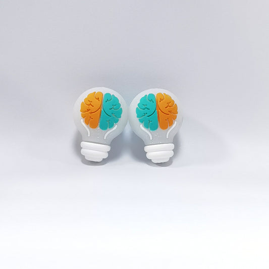 Silicone 3D Focal Beads Brain Light Bulb Split Orange Blue 20pcs