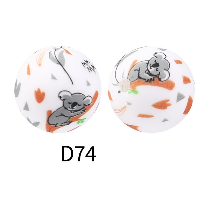 50Pcs 15mm Colored pattern printed silicone beads 76