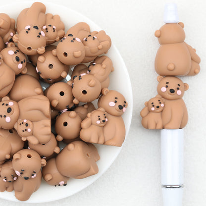 Parent Child Brown Bear 3D Silicone Focal Beads 20pcs