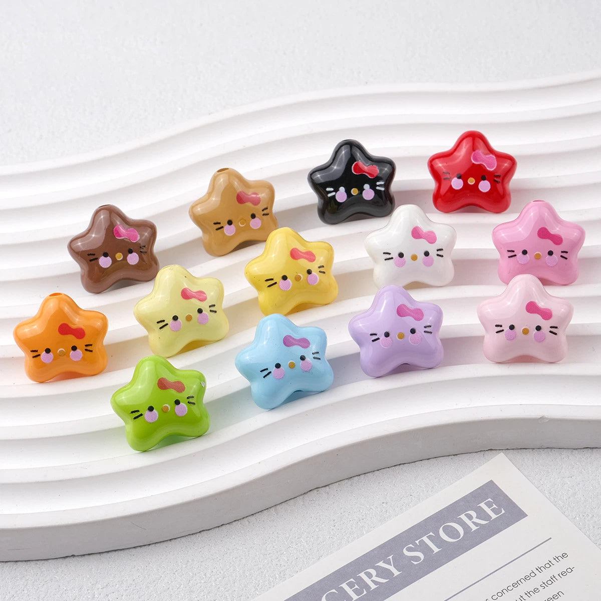 Star Acrylic Beads 20mm Glossy Hello KT Faces Colorful 20pcs 2