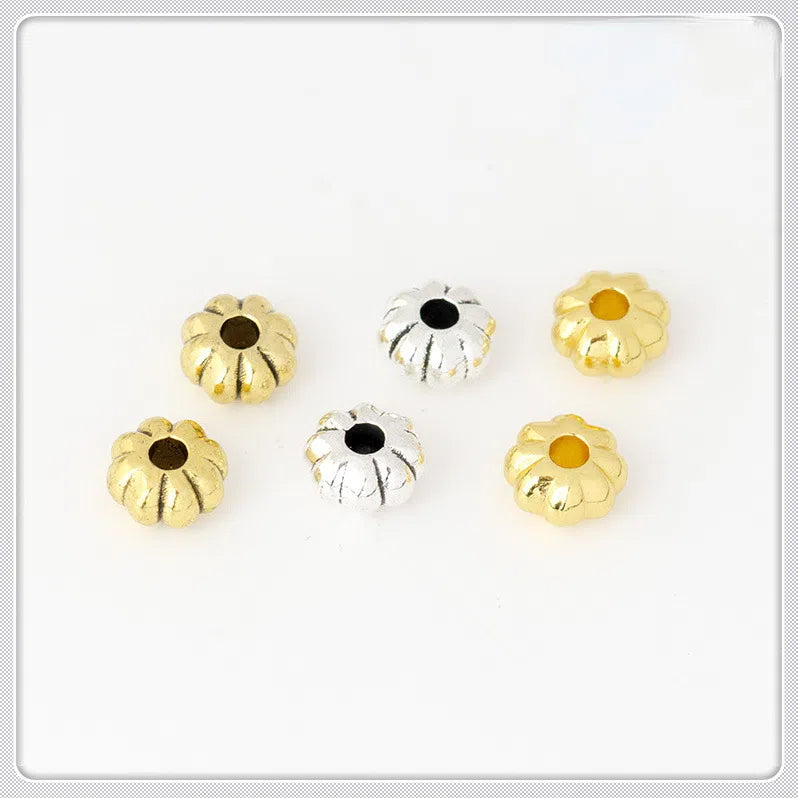 Alloy Flat Pumpkin Spacer Beads 5-7mm Striped Tibetan Style 100pcs