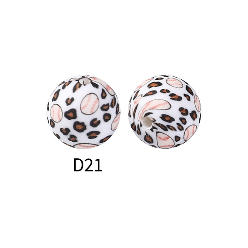 50Pcs 15mm Colored pattern printed silicone beads 23