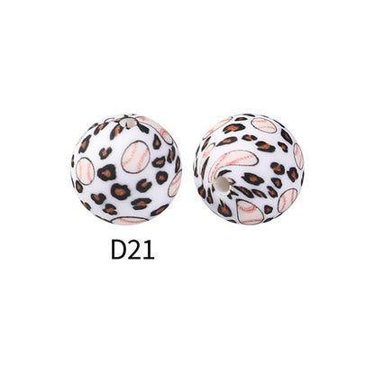 50Pcs 15mm Colored pattern printed silicone beads 23