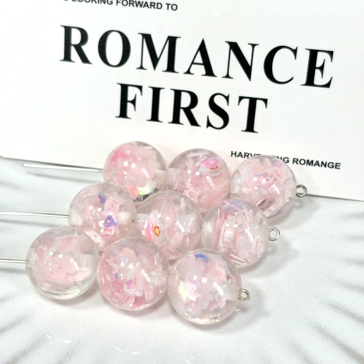 Summer Inspired 16mm Resin Round Beads with Sparkling Sequins 10pcs 7