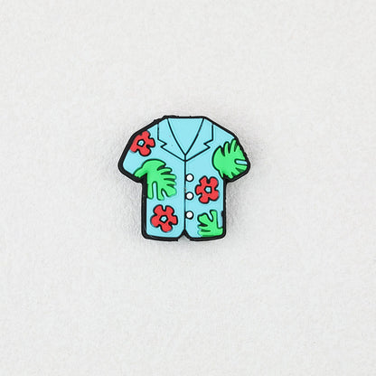 Summer Floral Pattern Shirt Silicone Focal Beads 20 pcs - Blue