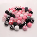 Bubblegum Beads 20mm Pink Black Cow Print Glossy Matte Chunky Mix 50pcs 3