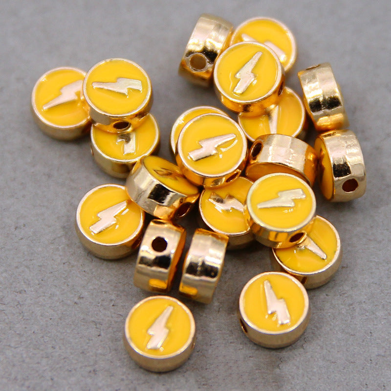 Round Metal Beads 8mm Colorful Lightning Enamel Gold Edge 100pcs 3