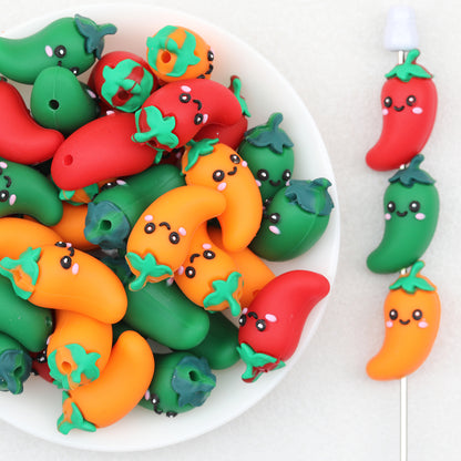 3D Three Color Cute Chili Silicone Focal Beads 20pcs