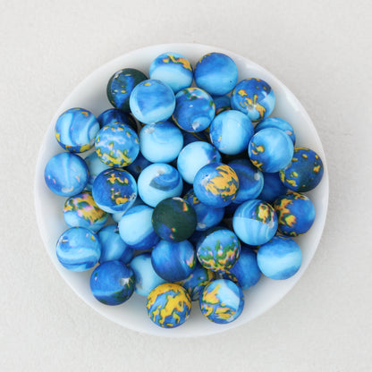 Colorful 15mm Printed Round Silicone Beads with Flower Patterns 50pcs 7