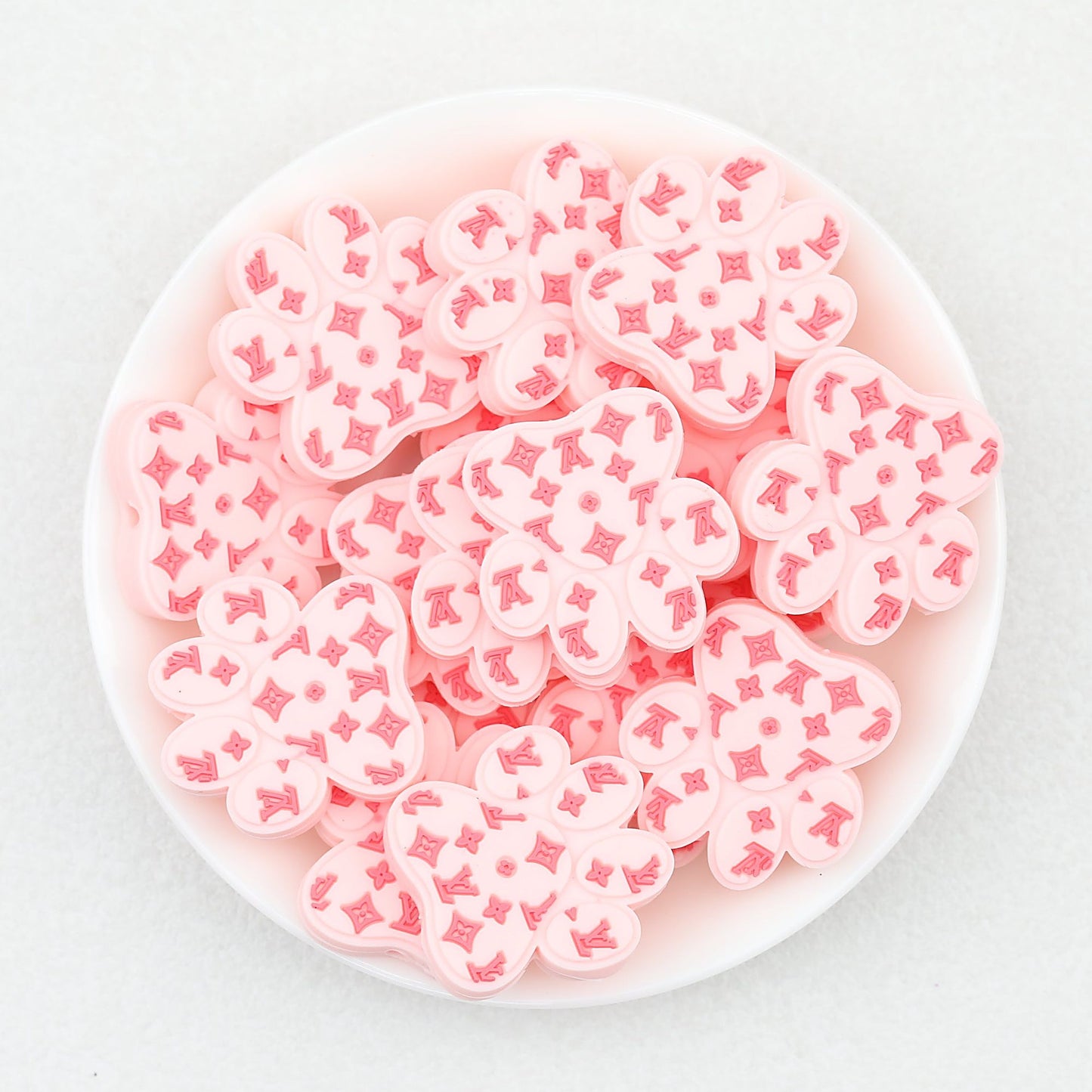 Luxury Inspired Bear Paw Silicone Focal Beads Pink Brown 20pcs - Pink
