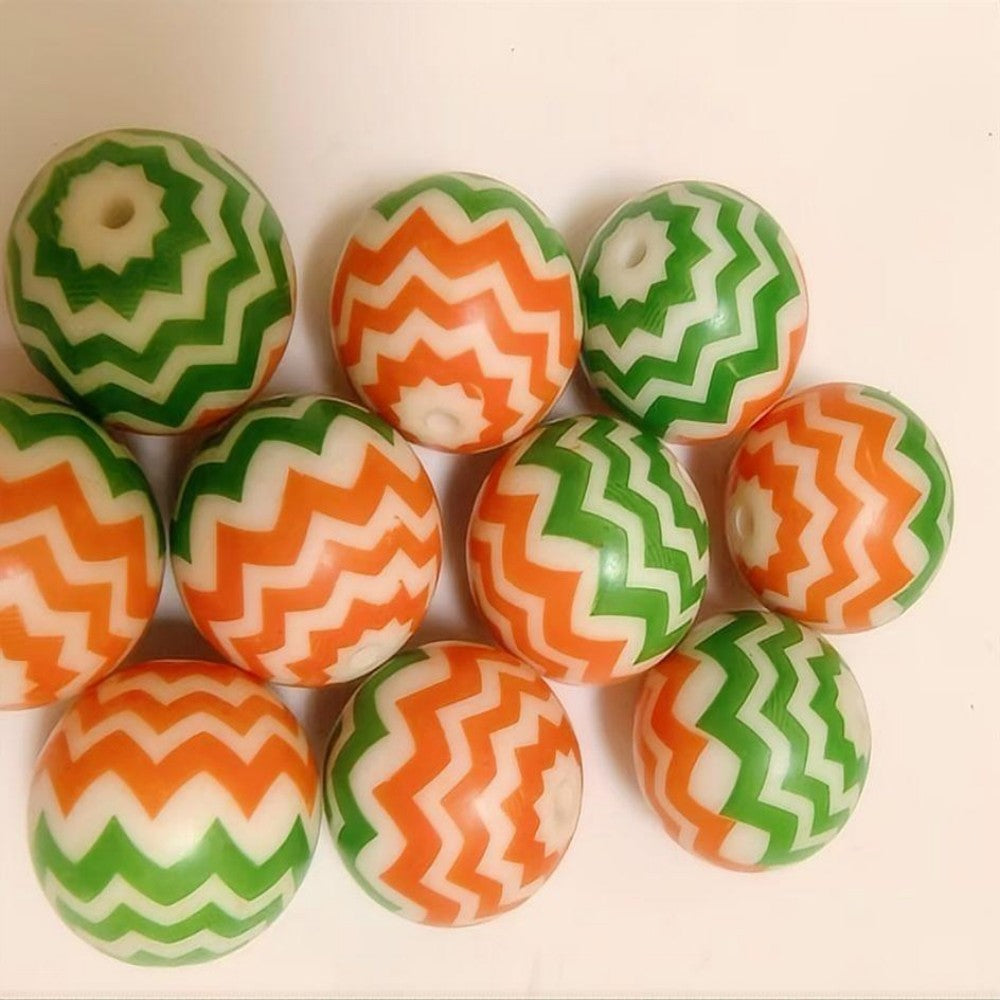Halloween Orange Green Chevron Bubblegum Beads 20mm 10pcs