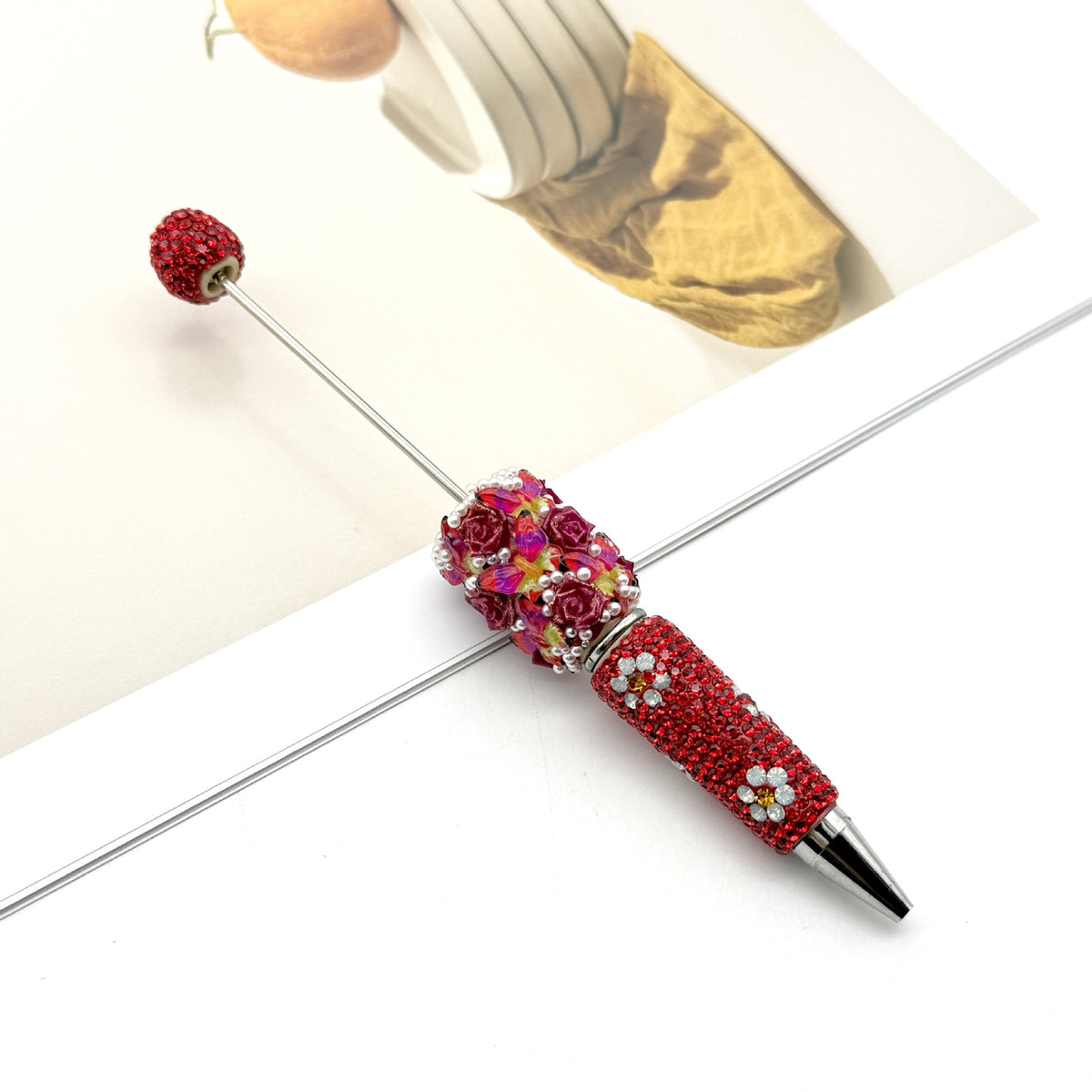 Beadable Pen with Butterfly and Rose Pearls Decorative Handle  10