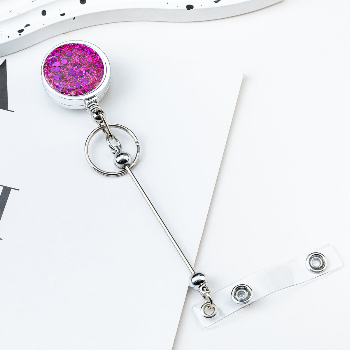 Beadable Badge Bar Reels With Glitter
