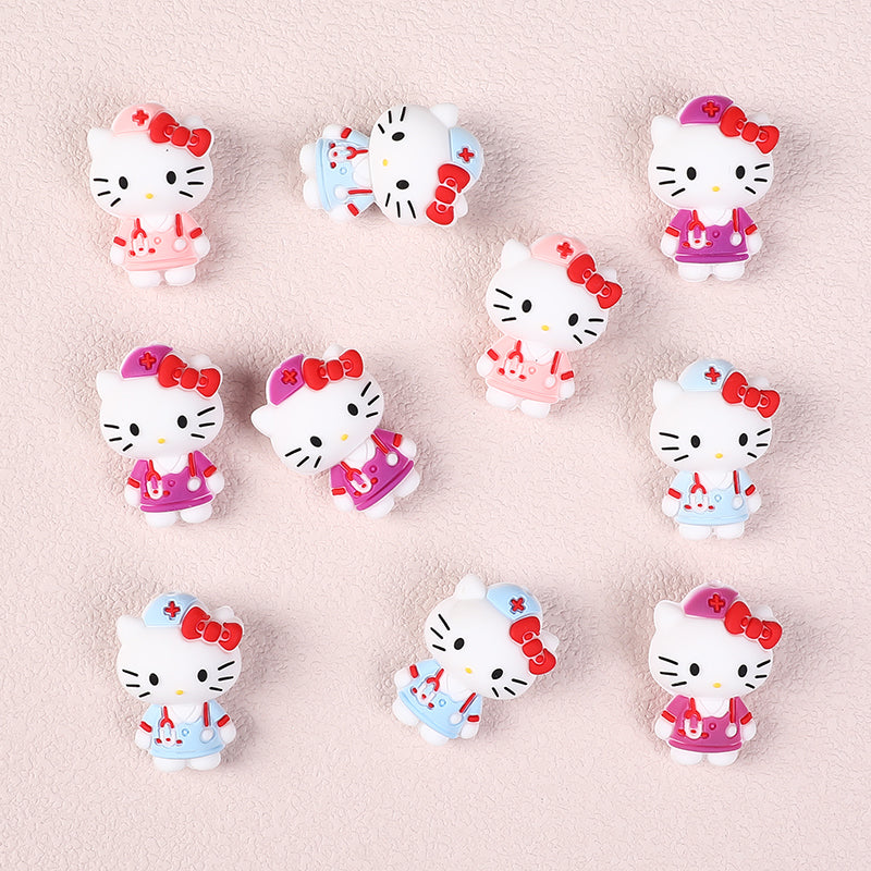 Silicone 3D Focal Beads Nurse Cat Wearing Nurse Hat 20pcs 2