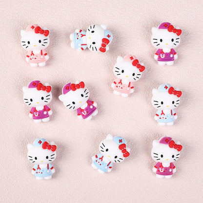 Silicone 3D Focal Beads Nurse Cat Wearing Nurse Hat 20pcs 2