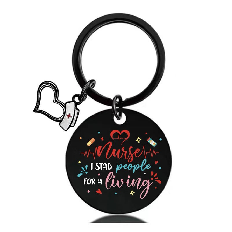 Stainless Steel Nurse Nursing Heart Cap Charm Color Printing Keychain 3
