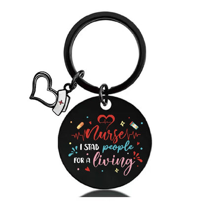 Stainless Steel Nurse Nursing Heart Cap Charm Color Printing Keychain 3