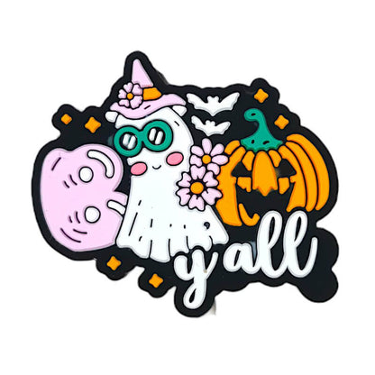 Silicone Focal Beads Pumpkin Ghost Yall Text Halloween Design