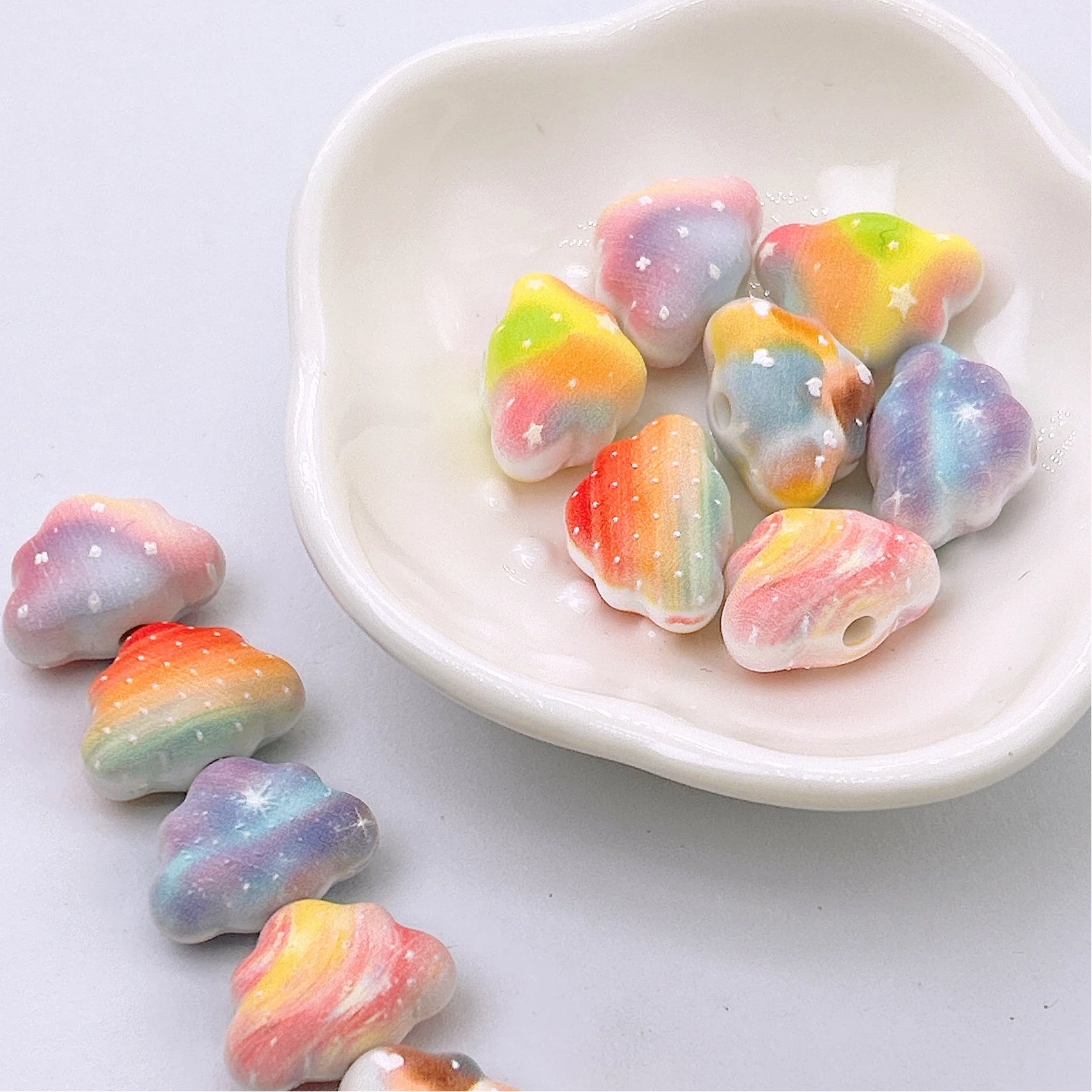 Painted Embossed Rainbow Cloud Acrylic Beads 18mm 100pcs