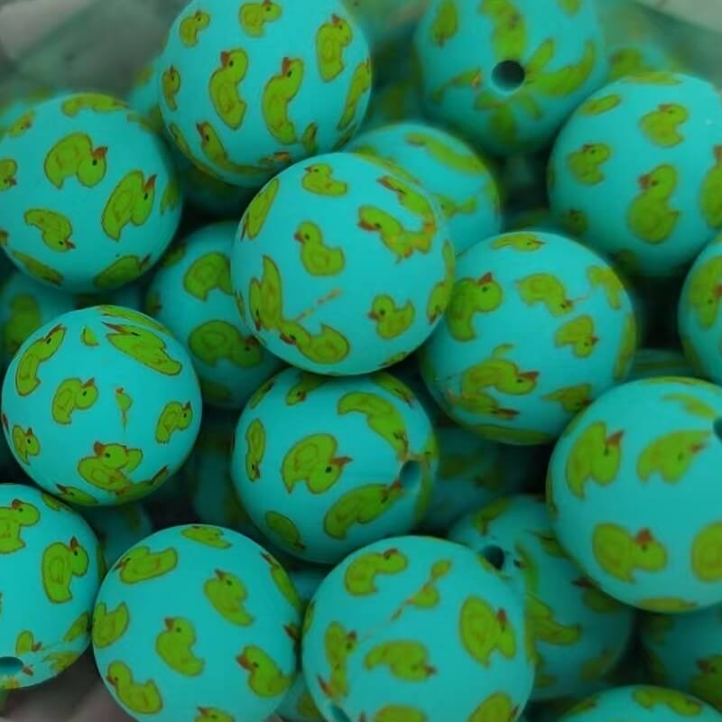 15mm Silicone Beads Multi Base Cute Duck Print 50pcs 6