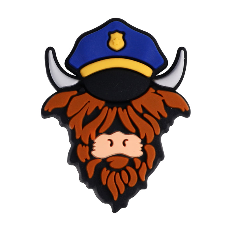 Silicone Focal Beads Highland Cattle Wearing Police Hat Crown 20pcs 20